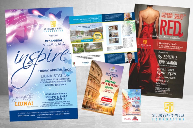 Various print and digital layouts for St. Joseph's Villa