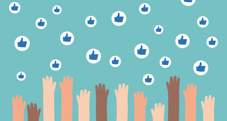Hands reaching for Facebook likes