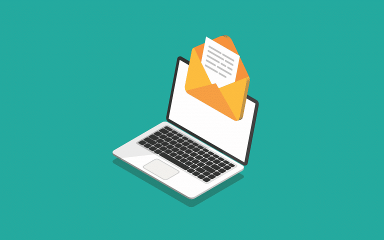 Illustration of an email alert showing up on a laptop